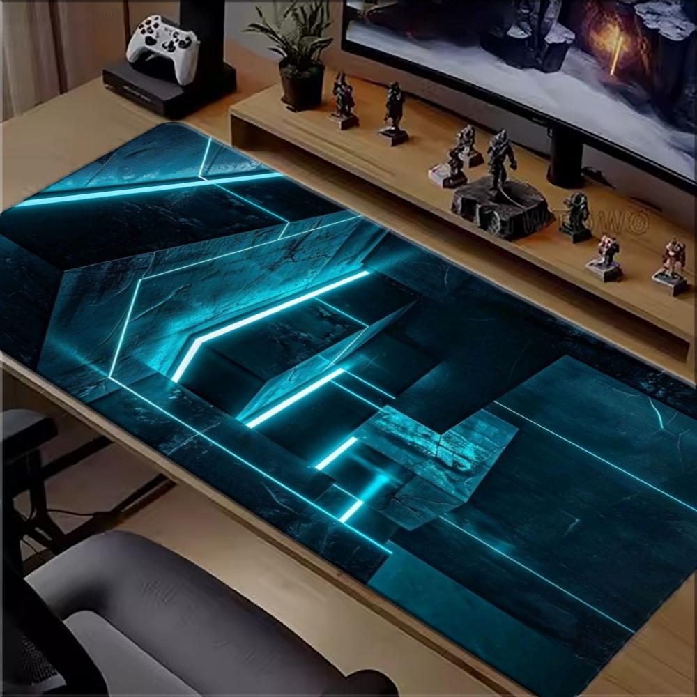 Office Tech Desk - Tapis de souris gaming géométrique Cyan